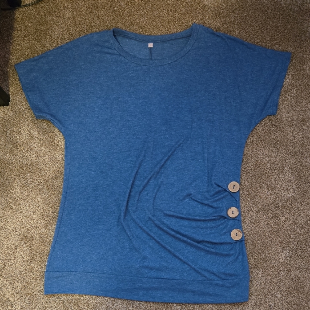 Blue Women's Top with Button Accents